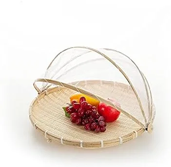 Vista 7 de Cesta redonda de bambú con tapa, verduras/frutas, pan, cesta de almacenamiento (11.8 pulgadas de diámetro)