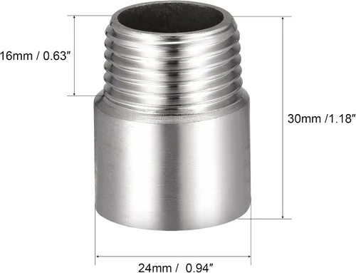 Vista 2 de Brazo de extensión de cabezal de ducha, 1.2 pulgadas 1/2PT macho a 1/2PT hembra rosca 304 acoplador de montaje de tubería de acero inoxidable