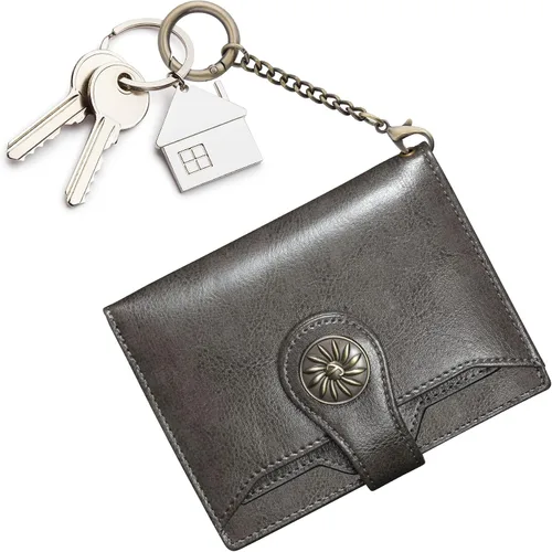 Vista 7 de Travelambo Rfid Wallet Mujeres Cuero Bifold Compacto Pequeña Cartera para Mujeres, Gris (Deep Grey), Moda