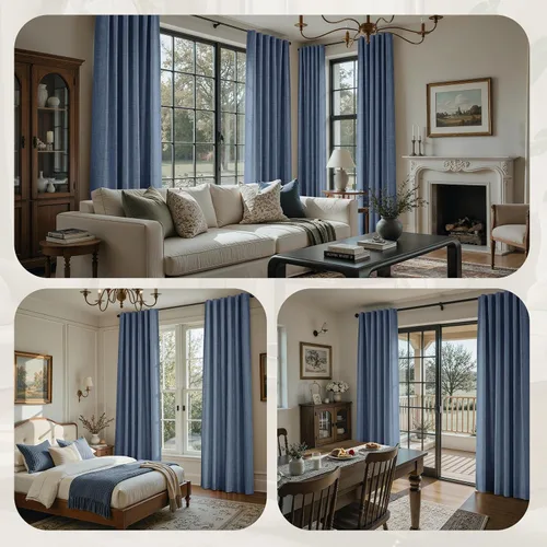 Vista 2 de HOMEIDEAS Cortinas de lino sintético azul polvoriento, 100% opacas, 96 Azul piedra