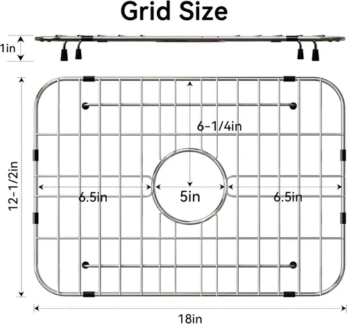Vista 3 de Rejilla de fregadero de 18" x 12-1/2", rejillas de fregadero de acero inoxidable para la parte inferior de fregaderos de cocina, drenaje centrado