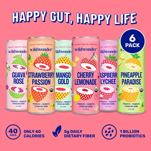 Vista 5 de Wildwonder Bebida de jugo probiótico espumosa con inmunidad y apoyo a la digestión, con fibra de 0.18 oz y probióticos vivos, sin cafeína, orgánica