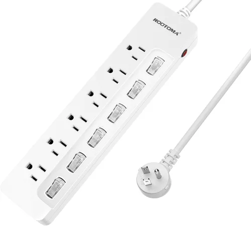 Vista 12 de ROOTOMA Regleta protectora de sobretensiones con interruptores individuales, certificado ETL, cable de extensión largo de 6 pies 14 AWG 1875 W/15 A