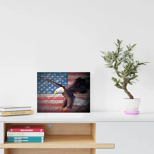 Vista 7 de Lienzo decorativo rústico de la bandera americana, lienzo de águila calva para decoración del hogar, oficina, dormitorio, impresión patriótica