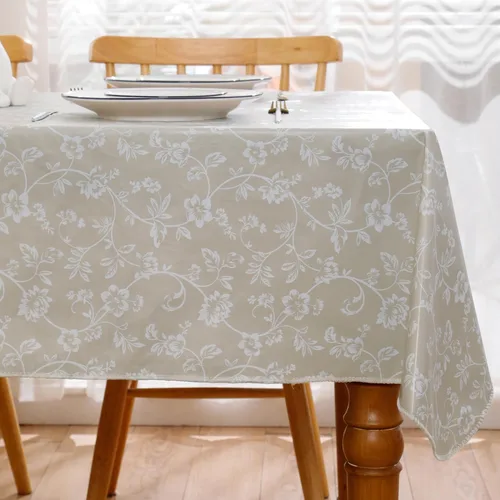 Vista 2 de Mantel de vinilo resistente con reverso de franela, mantel de plástico impermeable a prueba de aceite, resistente a las manchas, limpiable, cubierta