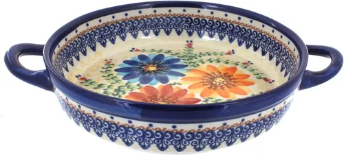 Vista 14 de Blue Rose Polish Pottery - Horno redondo pequeño Ashley naranja con asas, 9 pulgadas de diámetro, único, apto para lavavajillas y duradero
