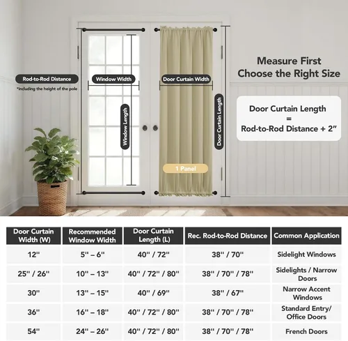 Vista 9 de Deconovo Cortina opaca para puerta de vidrio y luces laterales, panel de privacidad con aislamiento térmico con doble bolsillo para barra y Beige