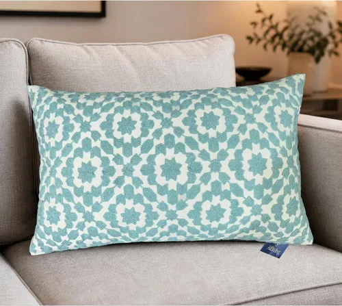 Vista 10 de Funda de almohada de algodón, diseño de bolero. Funda decorativa con diseño geométrico. En lona de algodón. Bordado, con costuras en cadena. 1pc