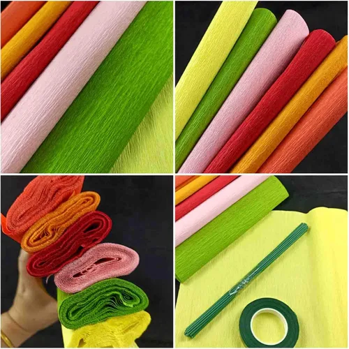 Vista 7 de KYMY Rollos de papel crepé con cables de hierro y cinta, 6 rollos de flores DIY con 6 colores, serpentina para cumpleaños, boda, vacaciones