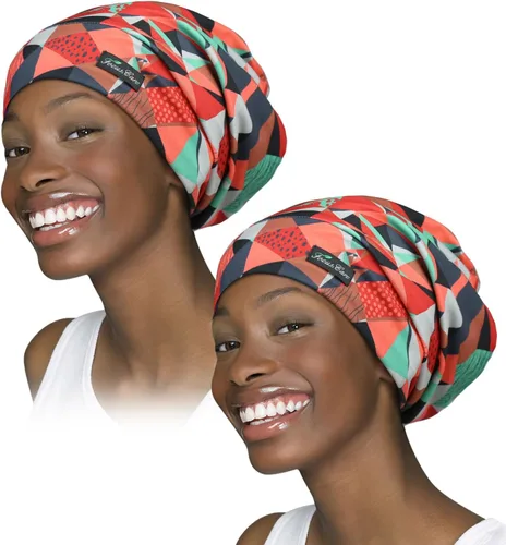Vista 10 de Gorro de dormir ajustable con forro de satén para rastas de cabello rizado, cabeza grande, permanece puesta durante la noche