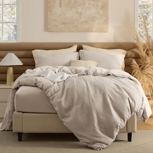 Vista 22 de Bedsure Funda de edredón de 100% algodón tamaño individual, tejido gofre, color blanco coco, GentleSoft y transpirable, juego de cama para regalo, 2