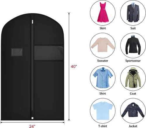Vista 2 de Univivi Bolsas de ropa para almacenamiento, bolsas de ropa colgantes de 40 pulgadas con ventana transparente y tarjetero de identificación