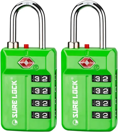 Vista 12 de SURE LOCK Cerradura de combinación reiniciable de 4 dígitos aprobada por la TSA con alerta abierta, diales de fácil lectura, para equipaje 17021ALL
