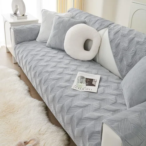 Vista 10 de Funda para sofá, de terciopelo suave, acolchada, para sofá seccional, funda antideslizante para perros, gatos, niños, sofá biplaza reclinable Blanco
