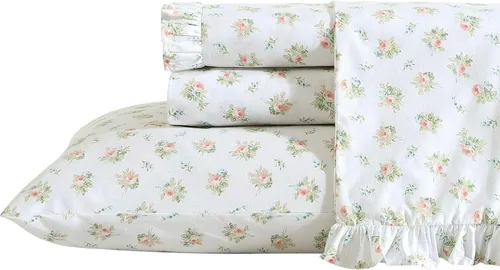 Vista 17 de Laura Ashley - Juego de sábanas individual, ropa de cama de percal de algodón fresca y suave con bolsillos profundos, ligera para comodidad durante