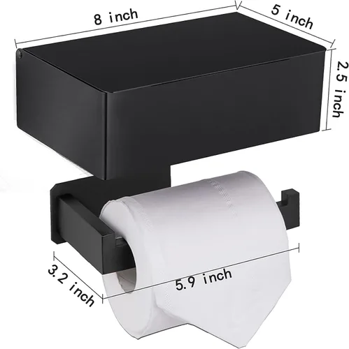 Vista 6 de Soporte de papel higiénico adhesivo con estante y almacenamiento, juego de soporte de rollo de papel higiénico montado en la pared y dispensador