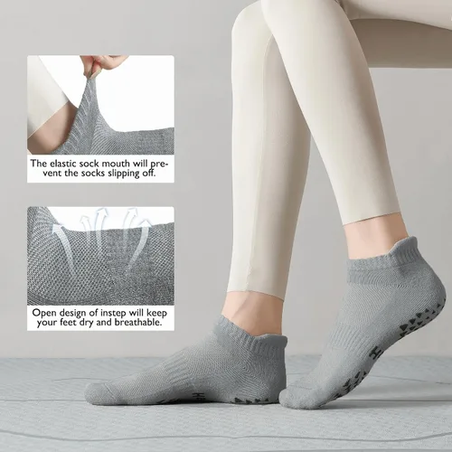 Vista 3 de Hstyle 6 pares de calcetines de yoga con agarres para mujeres y hombres, ideales para ballet, entrenamiento descalzo, calcetines antideslizantes