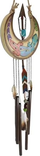 Vista 5 de Ebros Gift Southwest Western Tribal Native Boho Chic Gecko Lizard caprichoso en luna creciente con flecha atrapasueños pluma campanilla de viento