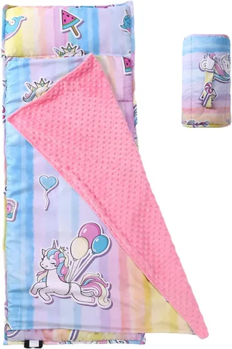 Vista 8 de NapCure Tapete para siesta para niños pequeños con almohada y manta de minky, tapetes enrollados suaves para niños y niñas, ligera, guardería, Nube