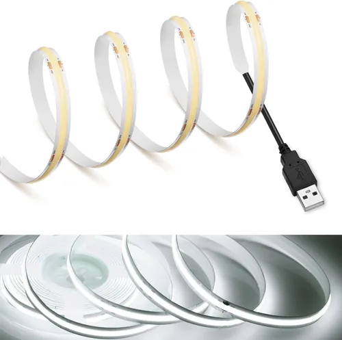 Vista 28 de MDee】Tira de luces LED COB de 3000K blanco cálido 1.64 pies/0.5m 5V cinta de luces LED flexibles CRI 90+ 800LM/m 320LEDs/m para decoración