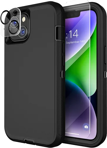 Vista 14 de MXX Funda para iPhone 13, con protector de pantalla de vidrio templado, protector de lente de cámara de 3 capas de alta resistencia, a prueba