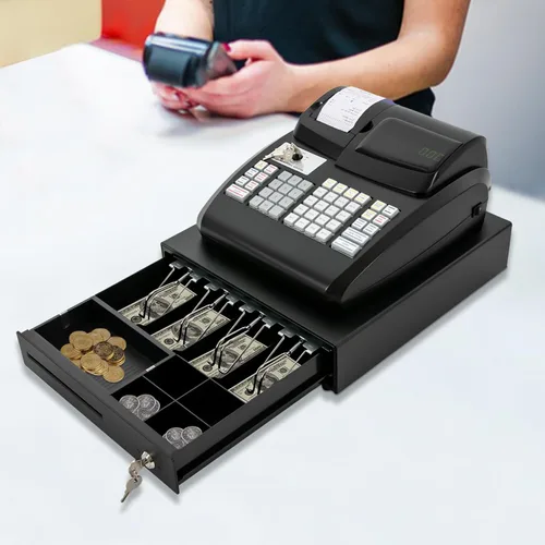 Vista 3 de Caja registradora electrónica comercial de 47 llaves, sistema de gestión de efectivo, caja registradora con pantalla LED, cabezal de impresión 47