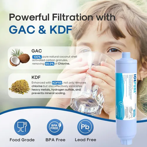 Vista 5 de ICEPURE Filtro de agua en línea RV con protector de manguera antitorceduras, NSF/ANSI 42, filtración GAC y KDF, reduce el cloro y los olores, agua