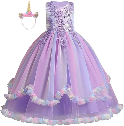 Vista 44 de Vestido de tul de unicornio arcoíris para niñas, vestido de princesa para cumpleaños, Halloween, Navidad, concurso de baile, fiesta de baile