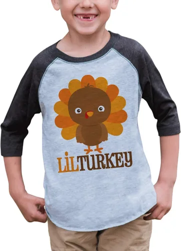 Vista 2 de 7 ate 9 Apparel Camisa estilo raglán gris para bebé niño, con diseño de pavo pequeño de Acción de Gracias