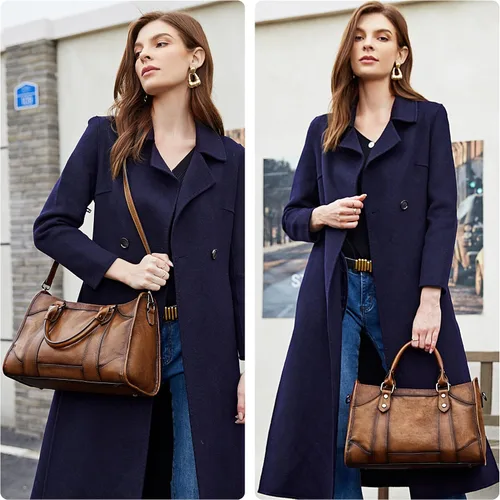Vista 2 de Iswee Bolsos satchel para mujeres, bolso de hombro de cuero genuino, carteras de cuero Hobo, bolsos cruzados, cartera vintage, bolso tote