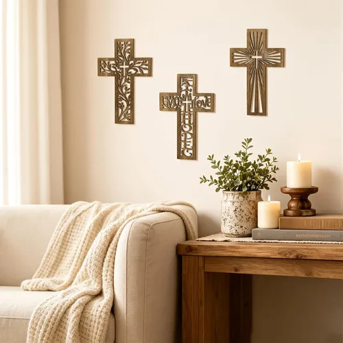 Vista 7 de 3 Pcs Wooden Cross Wall Decor, 12 Inch Wall Crosses for Christian Home