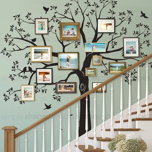 Vista 3 de Vinilo decorativo para pared de árbol genealógico de escalera (negro, tamaño pequeño: 92 pulgadas de ancho x 88 pulgadas de alto) Simple Shapes ®