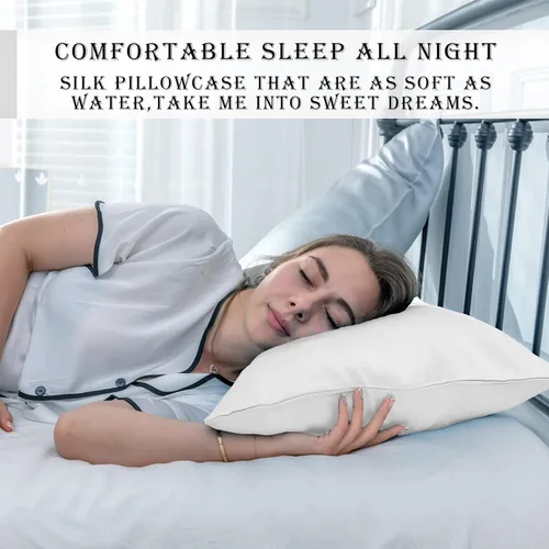 Vista 104 de Funda de almohada de seda para cabello y piel, suave, transpirable y sedosa, juego de fundas de almohada 100% tamaño estándar de 2 piezas, fundas