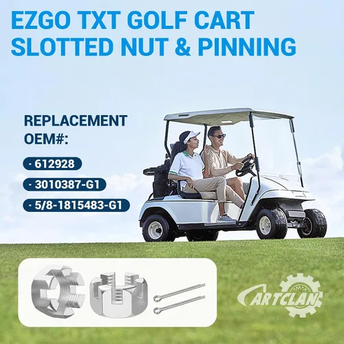 Vista 6 de CartClan - Juego de 2 tuercas ranuradas y clavijas para carrito de golf EZGO TXT 1976-2013, pieza de repuesto 5/8-1815483-G1/612928 3010387-G1