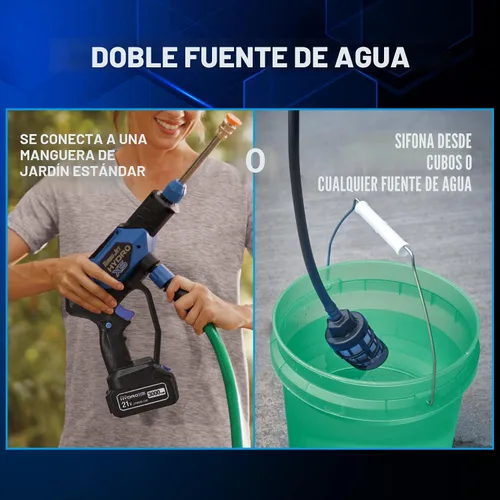Vista 6 de Ontel Turbo Jet HydroX5 Pro Lavadora a presión inalámbrica portátil (batería de 21 V 3000 mAh), boquilla 6 en 1, fuente de agua doble, manguera