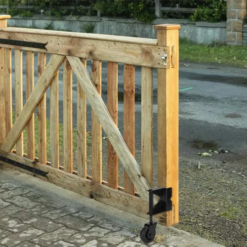Vista 6 de Rueda resistente con resorte con placa de montaje universal de 360 grados para madera, puertas de metal, valla de PVC, 4 pulgadas, capacidad de 220