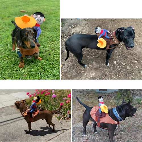 Vista 8 de iSmarten Disfraz de mascota para perro, traje para mascotas, traje de vaquero estilo jinete con muñeca y sombrero, disfraz para mascotas (S)