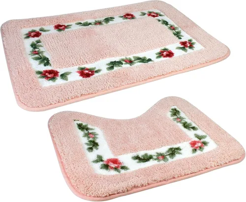 Vista 10 de Bonita alfombra de área de flores de rosas en forma de corazón para un baño súper suave, antideslizante, absorbente, alfombra de baño floral Azul