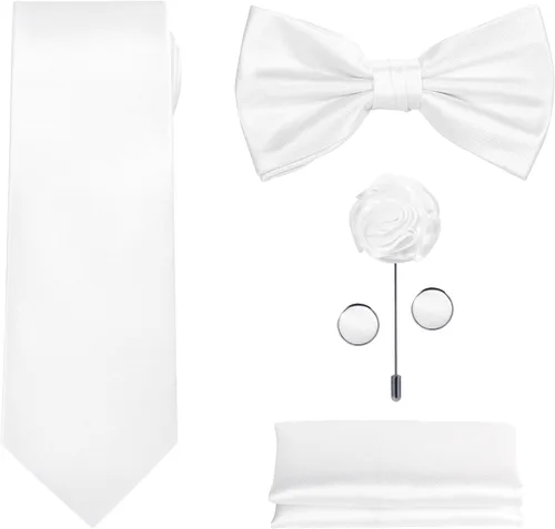 Vista 16 de TIE G 5pcs Tie Set in WHITE OR BLACK GIFT BOX: Solid Color Necktie, Satin Bow Tie, Pocket Square, Lapel, Cuff Links A-aqua