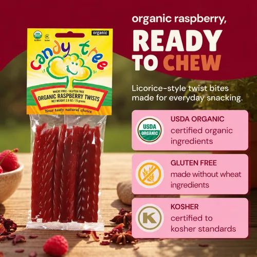 Vista 8 de Candy Tree Giros orgánicos, sin trigo ni gluten, frambuesa, paquete de 4, 2.65 oz