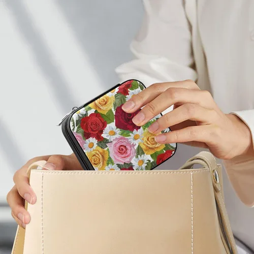Vista 7 de Kigai Rose Daisy Travel Jewelry Box Organizer for Women, PU Leather Portable Small Jewelry Storage Holder Box for Earrings Rings Necklaces Bracelet