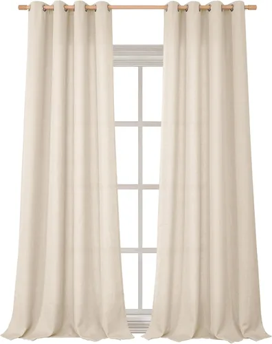 Vista 108 de BGment Cortinas de Lino Beige de 63 Pulgadas de Largo 2 Paneles - Tratamientos para Ventanas con Textura de Arpillera Filtrantes de Luz Cortinas
