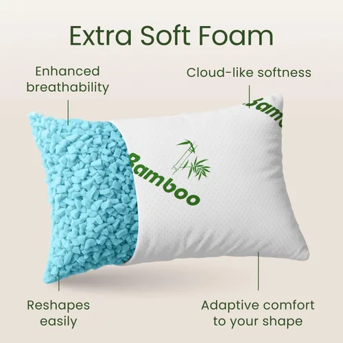 Vista 3 de Almohada de espuma viscoelástica triturada tamaño Queen – Almohada de cama refrescante para dormir para el estómago, la espalda y el cuerpo – 1