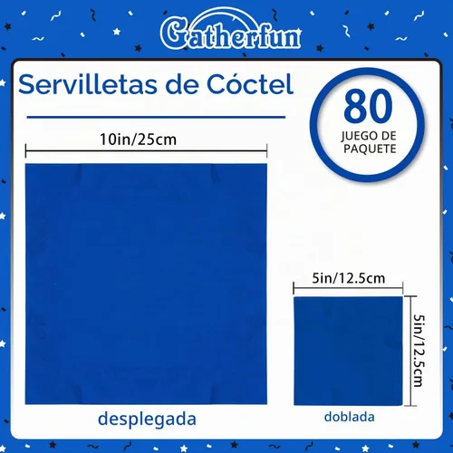 Vista 3 de Servilletas de cóctel de 3 capas, 80 unidades, servilletas de papel desechables, servilletas de cóctel de papel, servilletas de cena para Azul