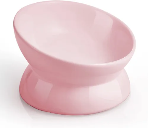 Vista 18 de LoeJan Tazón Elevado para Comida de Gatos, Tazón de Agua de Cerámica Elevado e Inclinado de 5 Oz, Platos Anti Vómito que Protegen la Columna