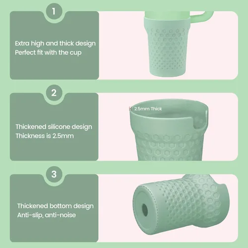 Vista 5 de Funda de silicona para vaso Stanley, accesorio de protector inferior para vaso Quencher H2.0 FlowState de 40 onzas / vaso Adventure Quencher de 40