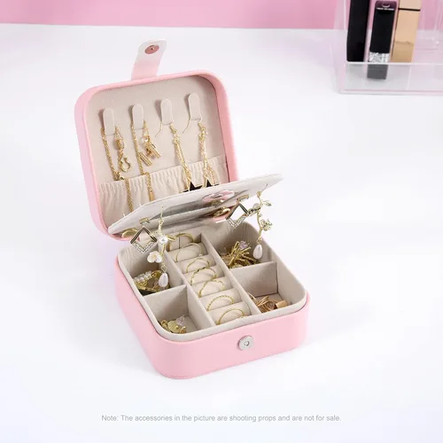 Vista 4 de Noneea Joyero mini estuche de viaje, portátil, de cuero, organizador de anillos, caja de regalo, para niñas, mujeres, Navidad, día de San Valentín