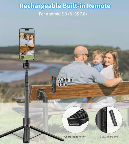Vista 3 de Trípode magnético para selfie de 68 pulgadas para iPhone, soporte de trípode portátil para teléfono celular para Magsafe con control remoto