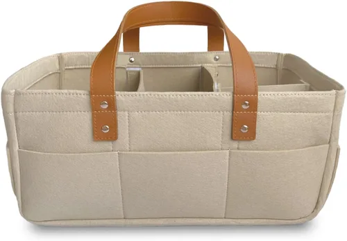 Vista 9 de KiddyCare Organizador de Pañales Tejido con Cesta de Asa y Tapa, Organizador de Pañales con Divisores para Guardería de Bebé Niño/Niña, Regalo