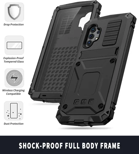 Vista 3 de Simicoo Funda metálica compatible con Samsung A32 4G con protector de pantalla militar, resistente a los golpes, con soporte, funda completa